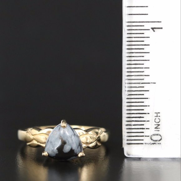 Gold Tone Sterling Silver Snowflake Obsidian Triangular Ring - Picture 2 of 8